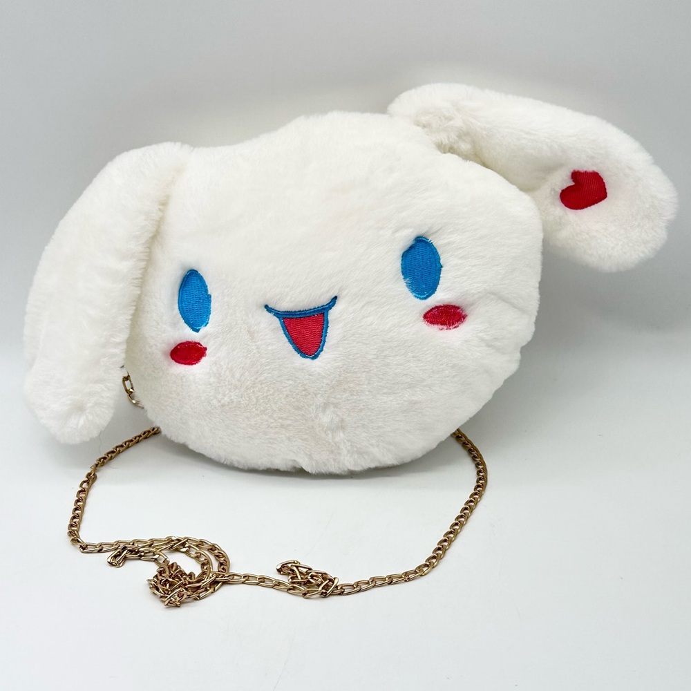 Sanrio Cinnamoroll 3D Cute Plush Cinnamoroll Face Crossbody Bag with Chain